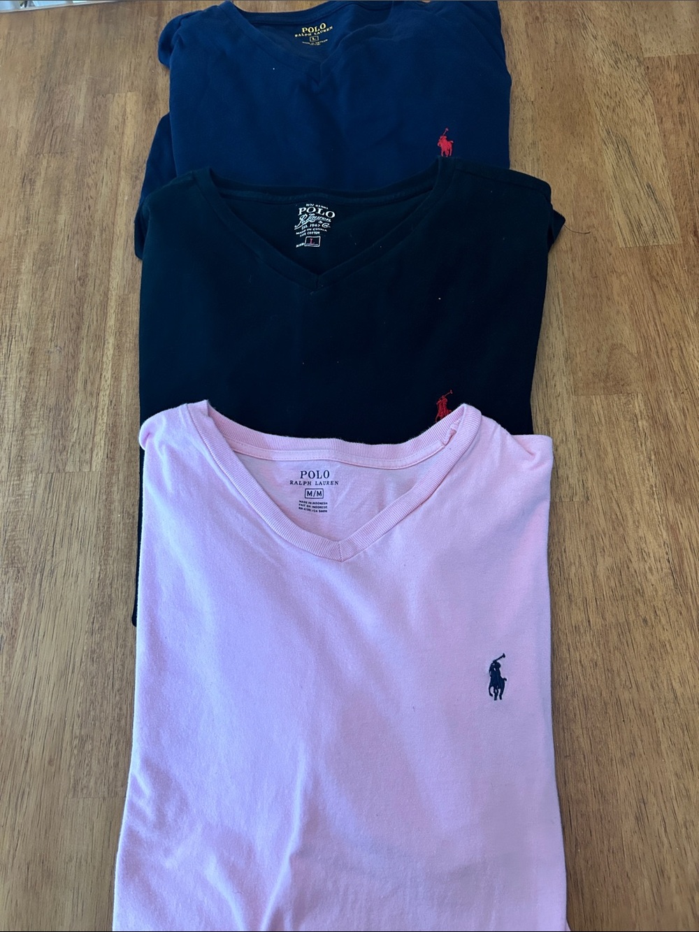 Polo by Ralph Lauren Three-Pack V-Neck Tees in Pink, Black & Navy